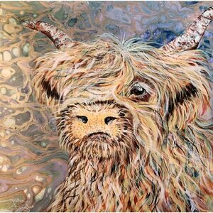 Art Print from my Original Work 12" x 12" "Highland Cow Soft Colors" Acid Free